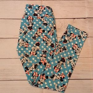Lularoe Leggings One Size Minnie Mouse Blue and white polka(NWOT)
